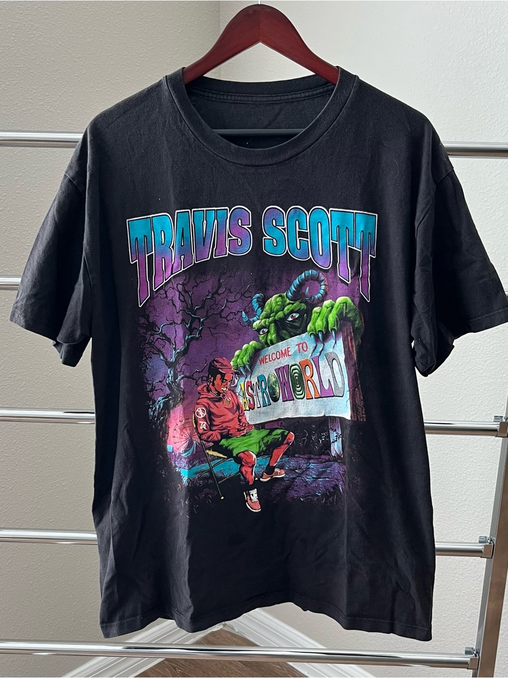 Travis Scott Black Short Sleeve Tee with Multicolor Astroworld Graphic